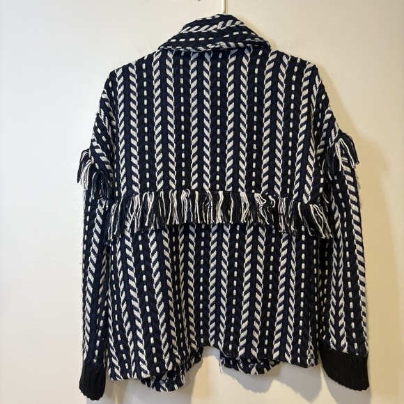 Cupcakes And Cashmere Sweater Knit Jacket Womens S Woven Fringe Tweed Boho Open - Picture 8 of 8